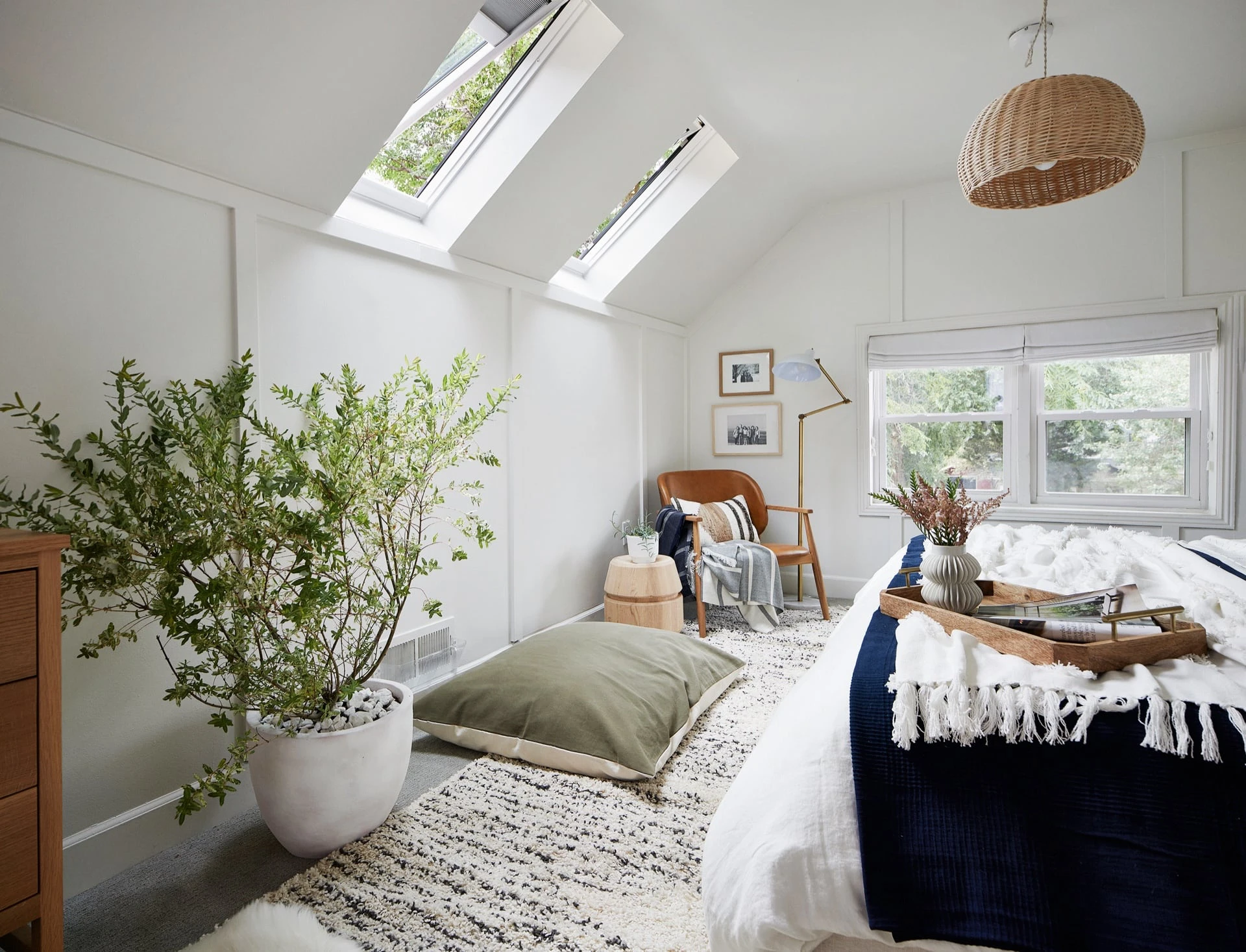 Bright living room lit by Skylights